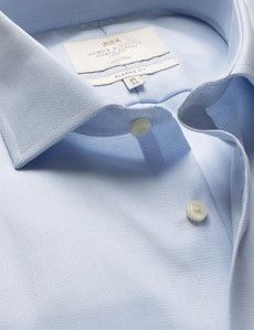 Classic Fit Blue & White Textured Weave Non-Iron Shirt