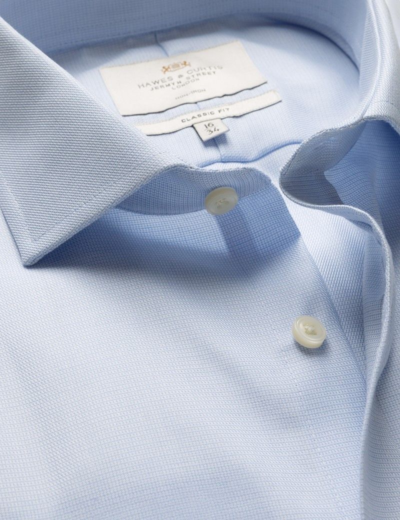 Classic Fit Blue & White Textured Weave Non-Iron Shirt