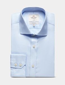 Classic Fit Blue & White Textured Weave Non-Iron Shirt