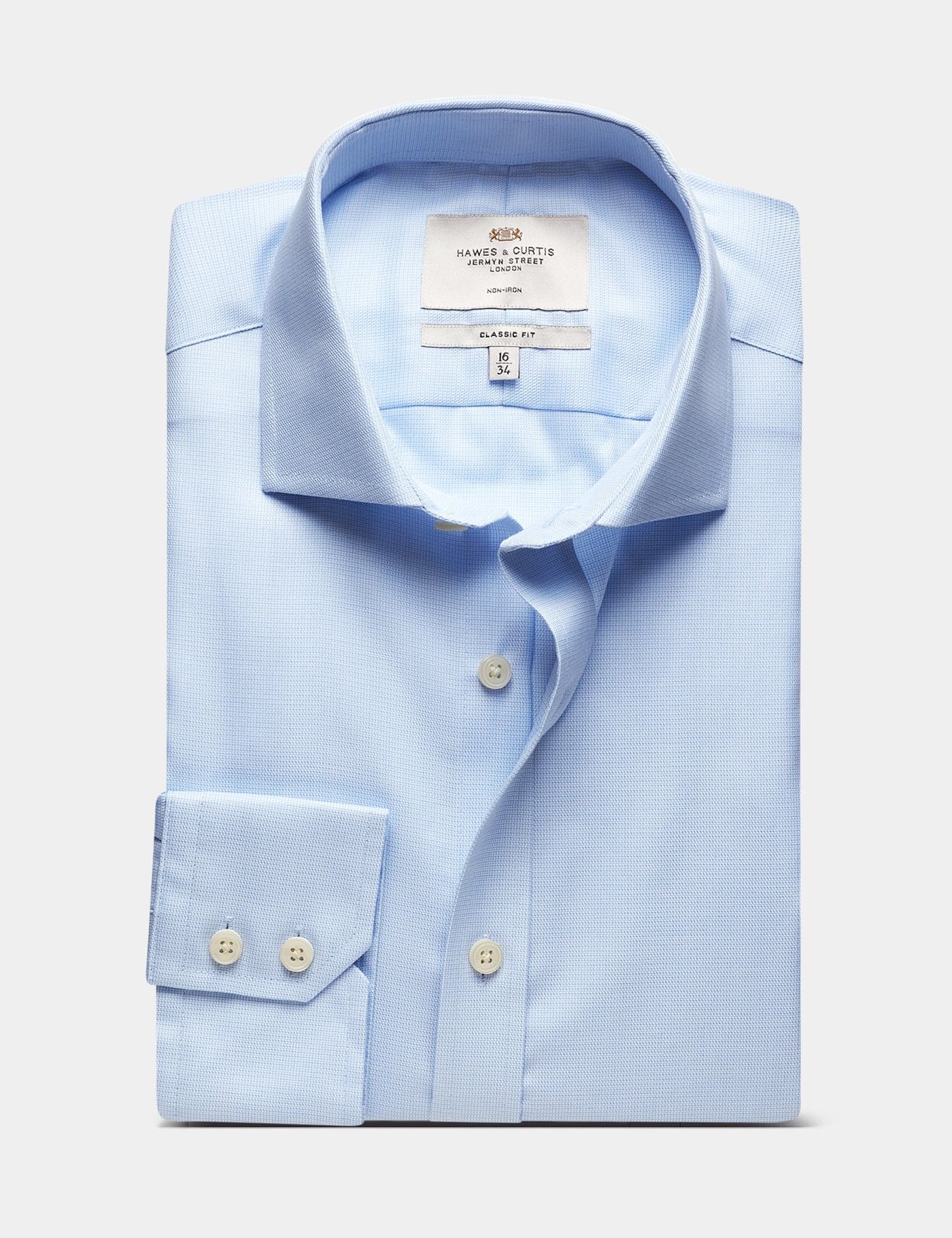 Classic Fit Blue & White Textured Weave Non-Iron Shirt-preview
