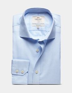 Classic Fit Blue & White Textured Weave Non-Iron Shirt
