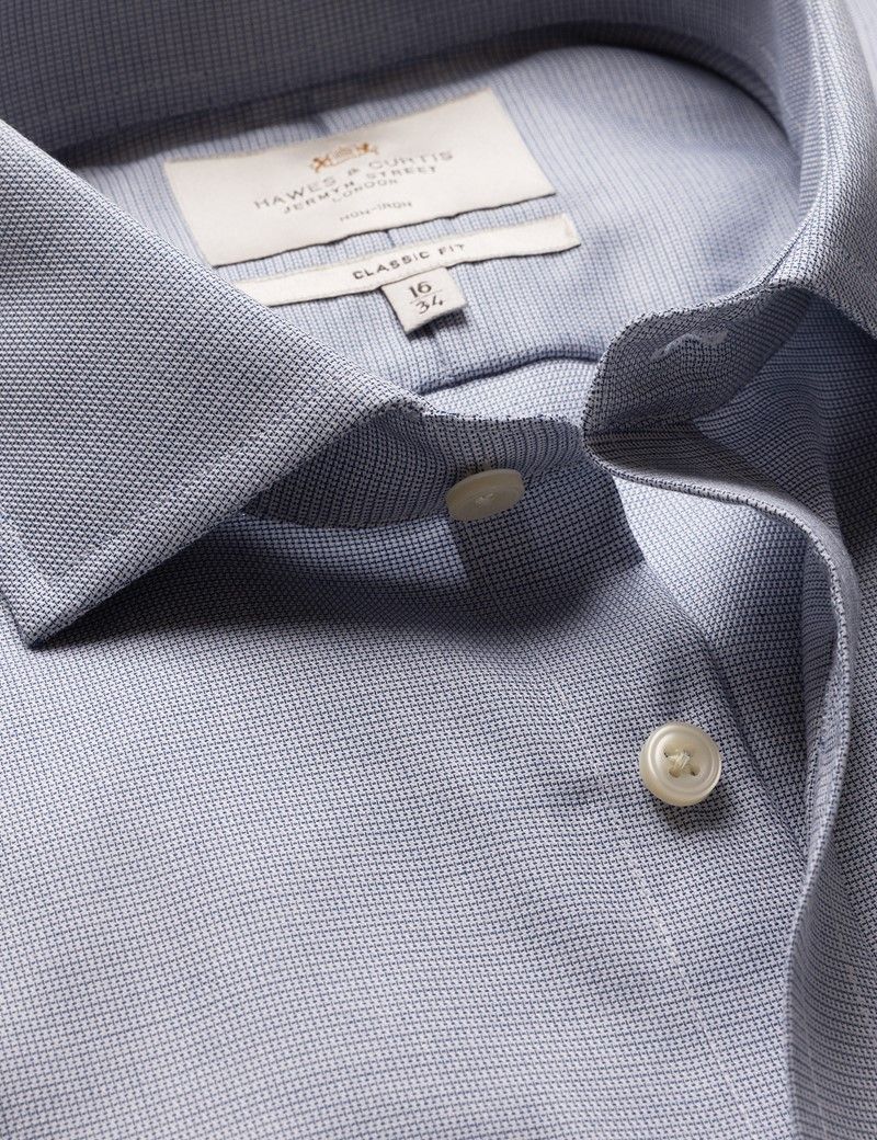 Classic Fit Navy & White Textured Weave Non-Iron Shirt