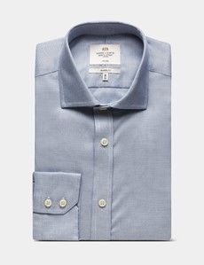 Classic Fit Navy & White Textured Weave Non-Iron Shirt