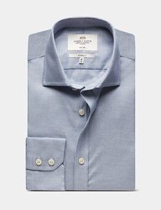 Classic Fit Navy & White Textured Weave Non-Iron Shirt