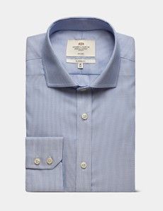 Classic Fit Royal & White Textured Weave Non-Iron Shirt