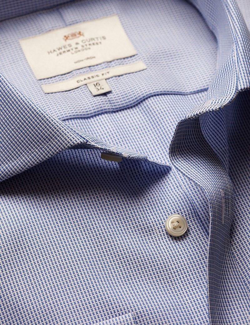 Classic Fit Royal & White Textured Weave Non-Iron Shirt