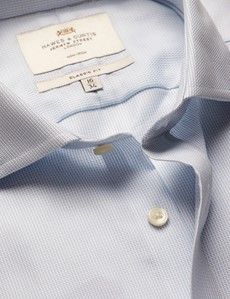 Classic Fit Light Blue & White Textured Weave Non-Iron Shirt