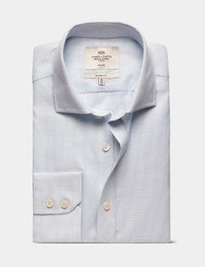 Classic Fit Light Blue & White Textured Weave Non-Iron Shirt