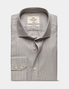 Classic Fit Grey & White Textured Weave Non-Iron Shirt