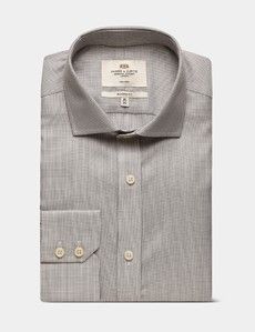 Classic Fit Grey & White Textured Weave Non-Iron Shirt