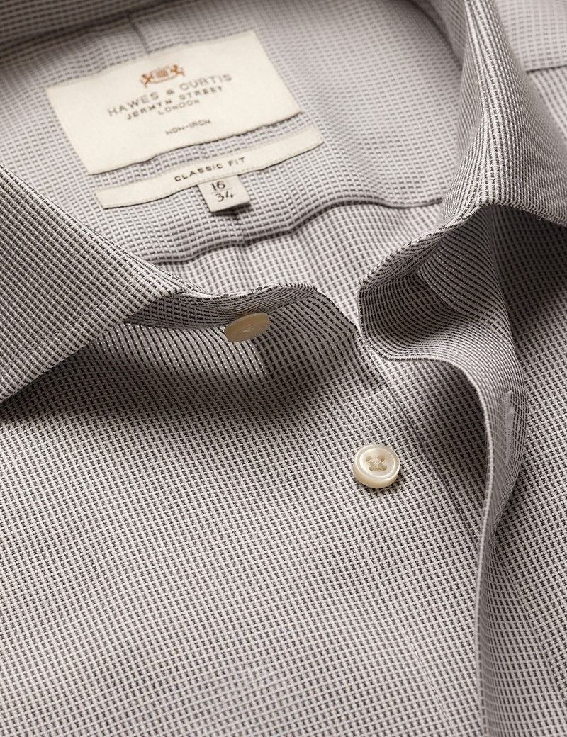 Classic Fit Grey & White Textured Weave Non-Iron Shirt