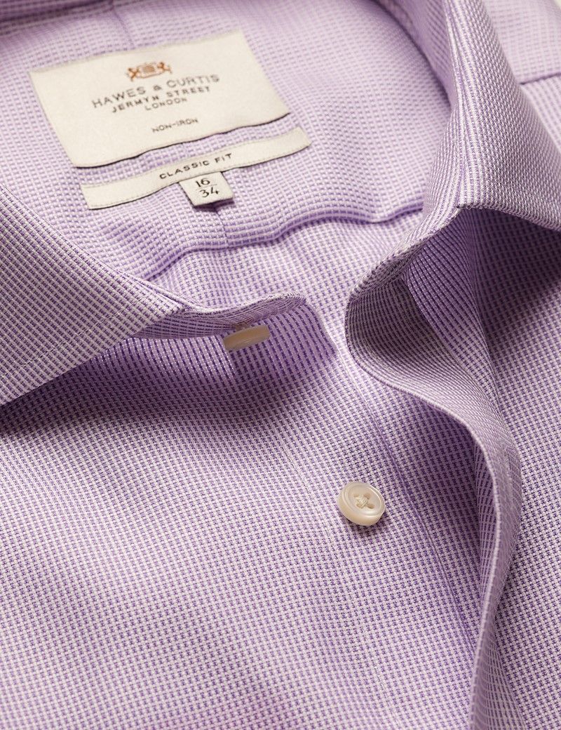 Classic Fit Lilac & White Textured Weave Non-Iron Shirt