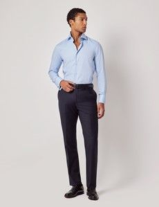 Blue Twill Slim Shirt - High Collar - French Cuff-preview5