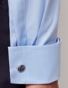 Blue Twill Slim Shirt - High Collar - French Cuff-preview4