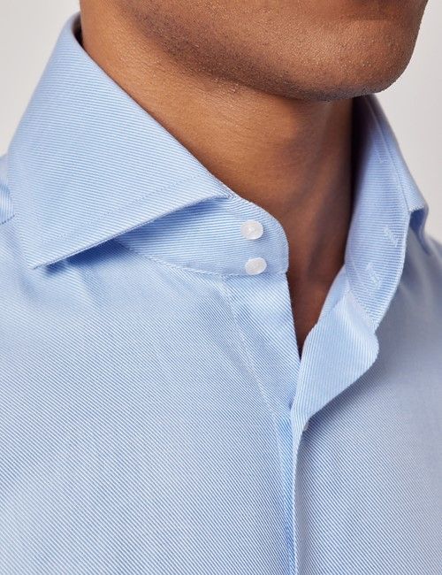 Blue Twill Slim Shirt - High Collar - French Cuff-preview
