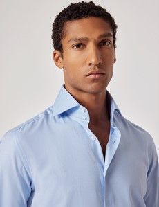 Blue Twill Slim Shirt - High Collar - French Cuff-preview2