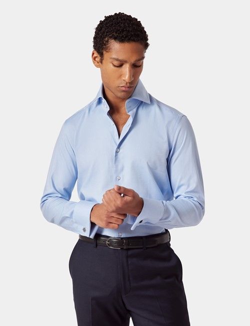 Blue Twill Slim Shirt - High Collar - French Cuff