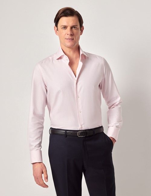 Pink Twill Slim Shirt - High Collar - French Cuff
