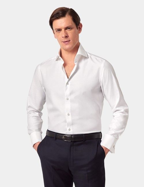 White Twill Slim Shirt - High Collar - French Cuff