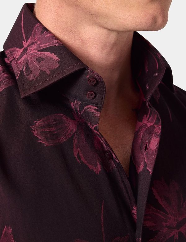 burgundy floral dress shirt Strolls Through The Garden Burgundy Floral Blouse, Medium - The Mint Julep Boutique main image 0