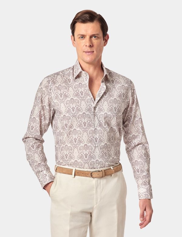Slim Fit Beige & Brown Paisley Curtis Shirt