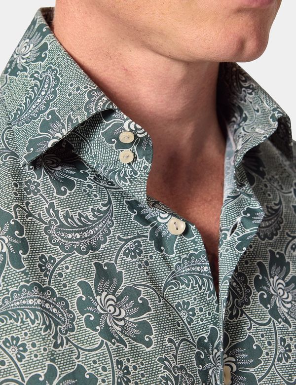 mens green dress shirt Hawes & Curtis Slim Fit & White Floral Cotton Poplin Curtis | Green/White Shop All