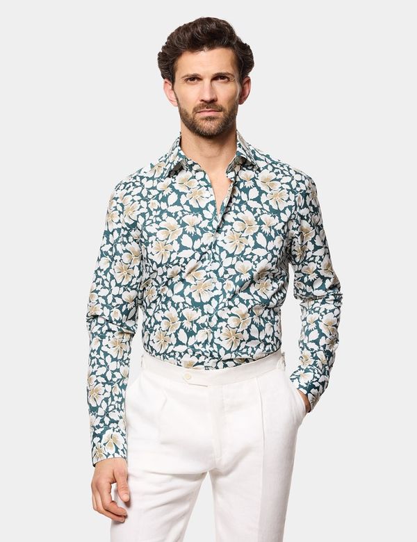 Slim Fit Green & White Floral Curtis Shirt