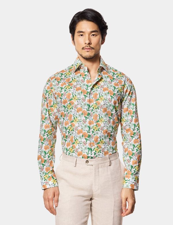 Slim Fit White & Green Floral Curtis Shirt