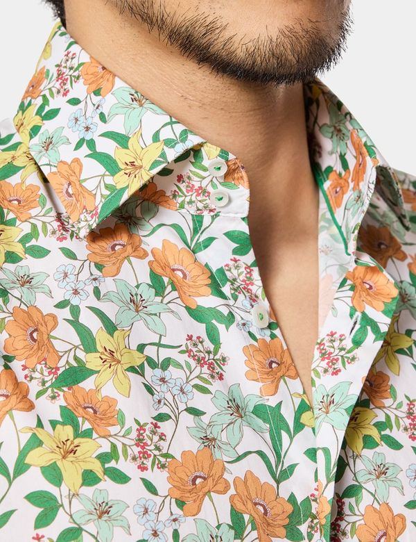 slim fit floral dress shirt Bar III Mens Organic Cotton Floral Button-Down Shirt - Blue