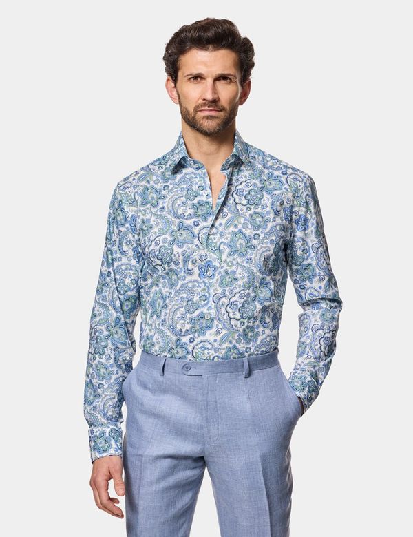 Slim Fit White & Blue Paisley Curtis Shirt