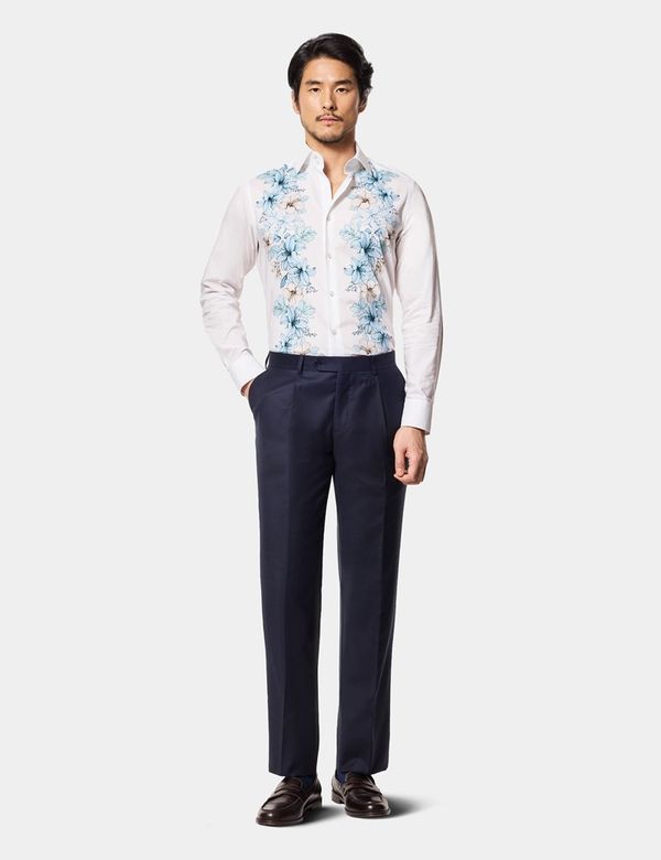 blue and white floral dress shirt Men's Big & Tall Westport No-Tuck Long Sleeve Button Down Collar Stretch Performance Floral Print Sport Shirt Blue/White / XLMT