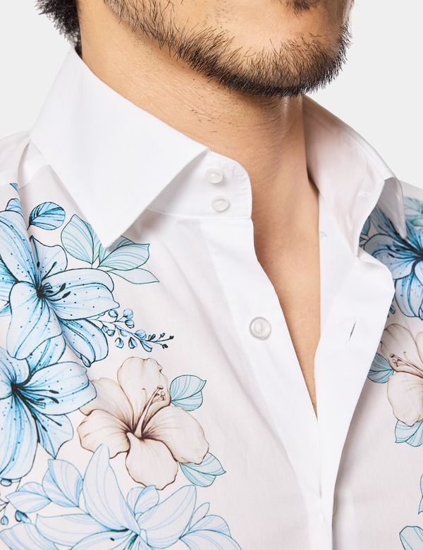 floral slim fit dress shirts floral dress shirt mens Palma  Mens Slim-Fit Pink & Blue Medium Floral  Cotton Shirt