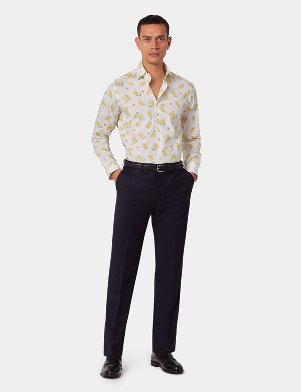 Men's White & Yellow Sicily Lemons Slim Stretch Shirt - Mid