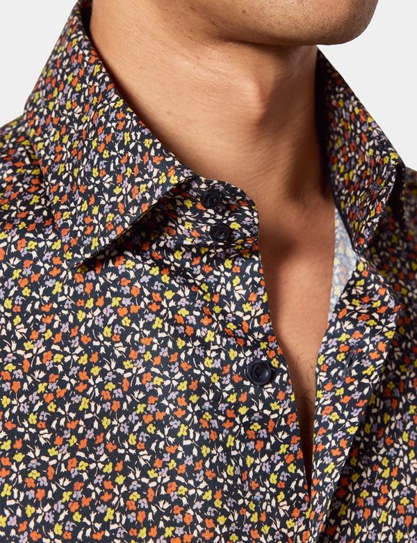 Hawes & Curtis Slim Fit Navy & Yellow Floral Curtis Shirt | Navy/Yellow | Cotton | Men's Hawes & Curtis Slim Fit Navy & Yellow Floral Curtis Shirt | Navy/Yellow | Cotton | Men's