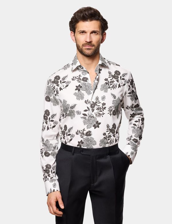 Slim Fit White & Black Floral Diamond Weave Curtis Shirt