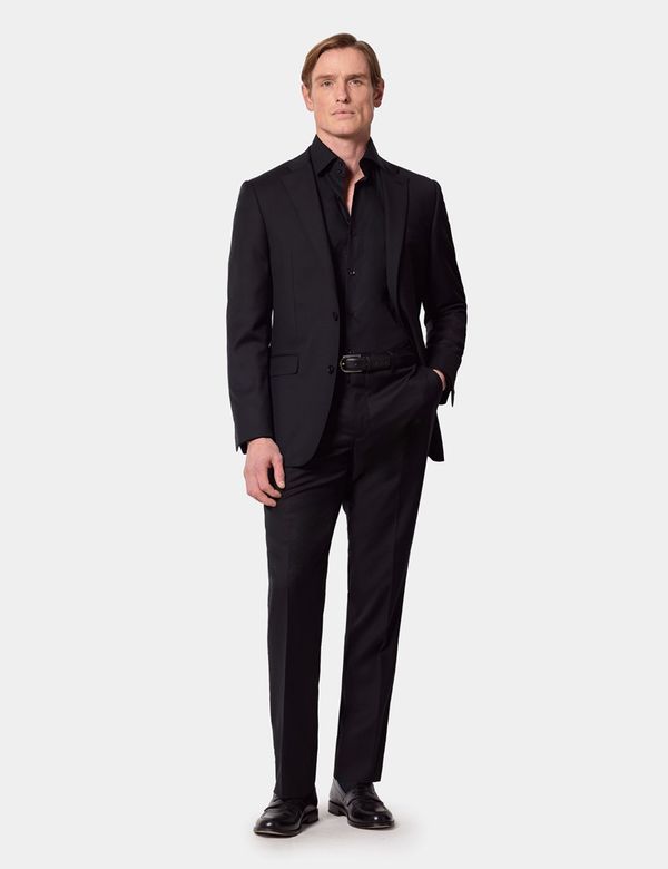 slim fit dress slacks Black chest full ruffle slim fit dress shirt with French cuffs –  Connaisseur Paris main image 1