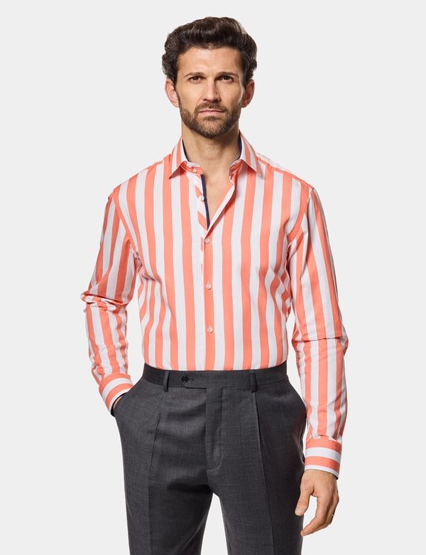Slim Fit Orange & White Bengal Stripe Curtis Shirt