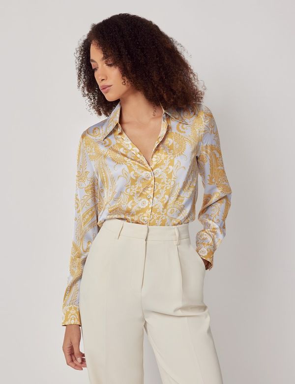 Bluelea silky jacquard blouse イエロー　レモン Bluelea silky jacquard blouse イエロー レモン