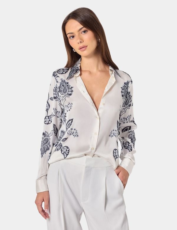 Relaxed Fit Cream & Black Floral Boutique Blouse