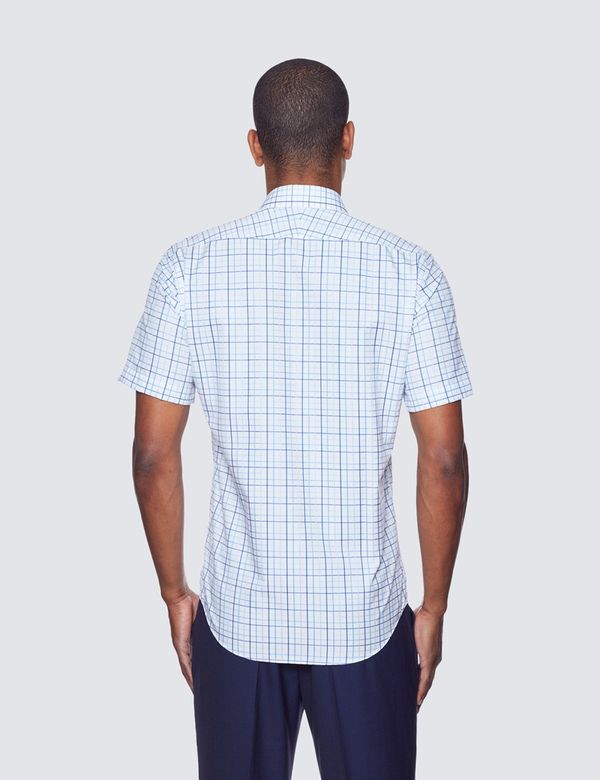 Men’s Blue & Navy Checkered Short Sleeve Shirt