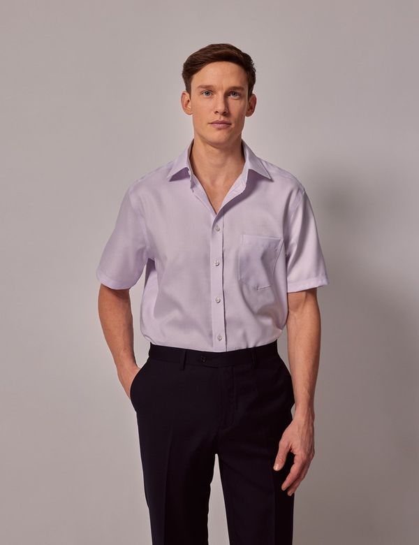 Men'S Lilac Stripe Short Sleeve Mock Neck Shirt