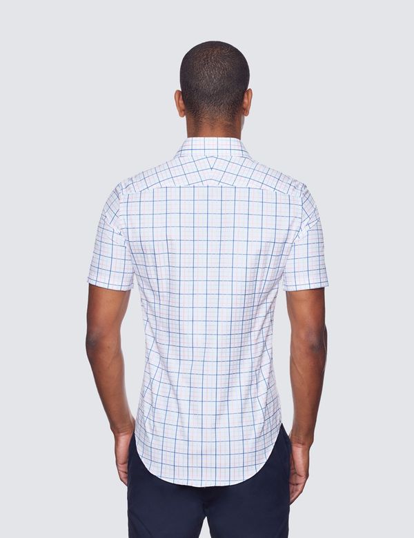Pink & Blue Multi Check Slim Fit Short Sleeve Shirt | Hawes & Curtis