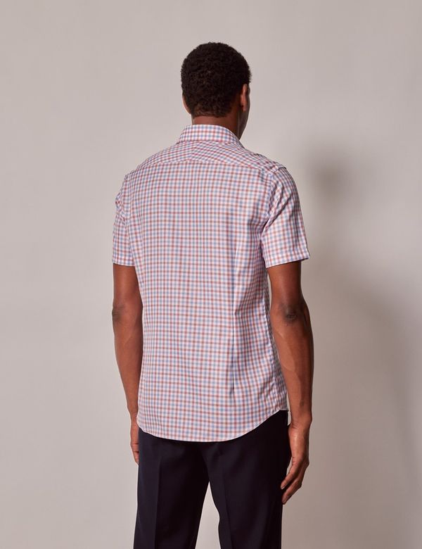 Men's Non-Iron Red & Blue Check Slim Short Sleeve Shirt