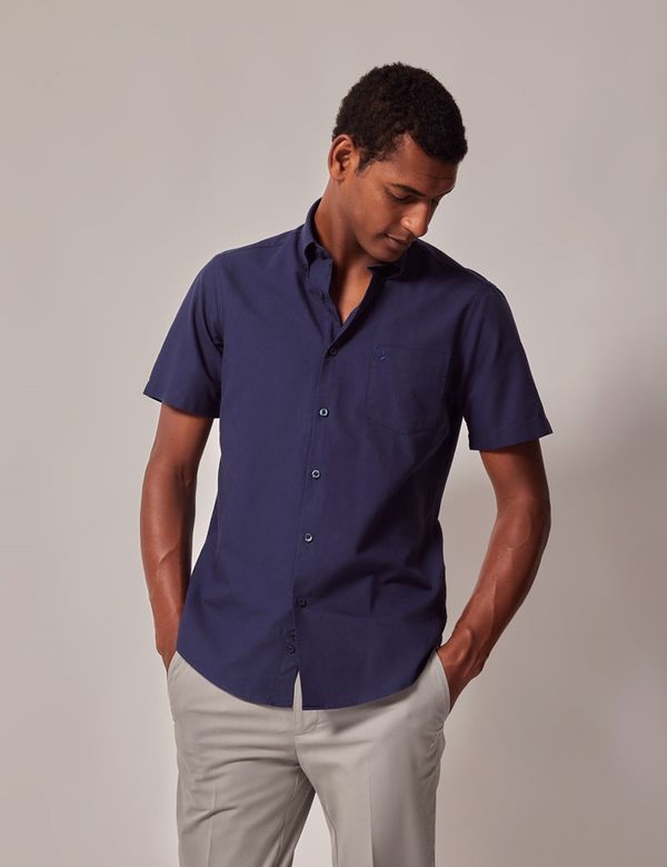 Men's Navy Oxford Shirt - Short Sleeve | Hawes and Curtis Men's Navy Oxford Shirt - Short Sleeve | Hawes and Curtis