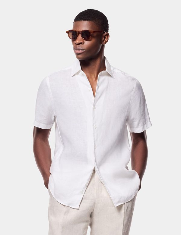 Herren Slim Fit Weisses Leinenhemd Kurzarm