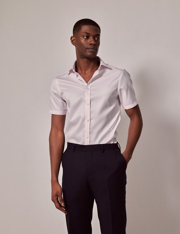 Men's Non-Iron Pink Pique Slim Short Sleeve Shirt Hawes Curtis