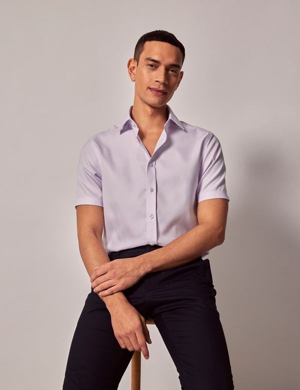 Non-Iron Lilac Slim Fit Short Sleeve Shirt Hawes Curtis