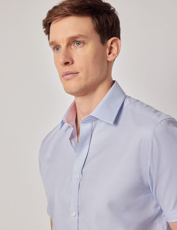 Mid Blue Textured Jacquard Weave Classic Custom Shirt 100c 100/*100/2 Sar764a main image 0