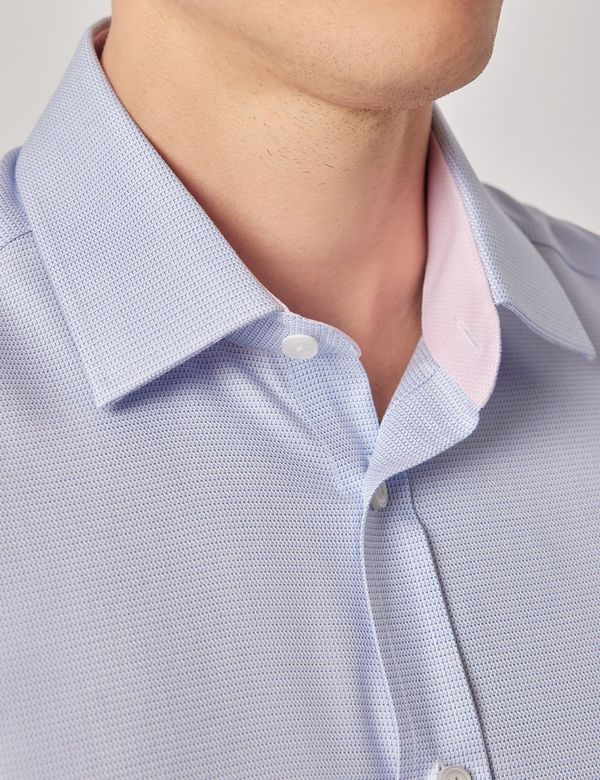 princess polly baby blue dress Men's Blue Textured Weave Slim Fit Shirt - Short Sleeve