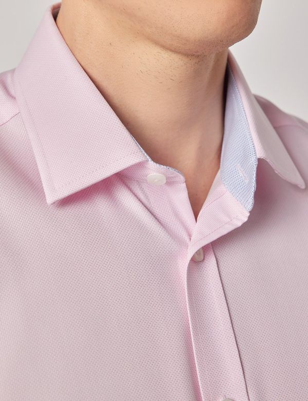 Men's Pink Textured Weave Slim Fit Shirt - Short Sleeve Men's Pink Textured Weave Slim Fit Shirt - Short Sleeve